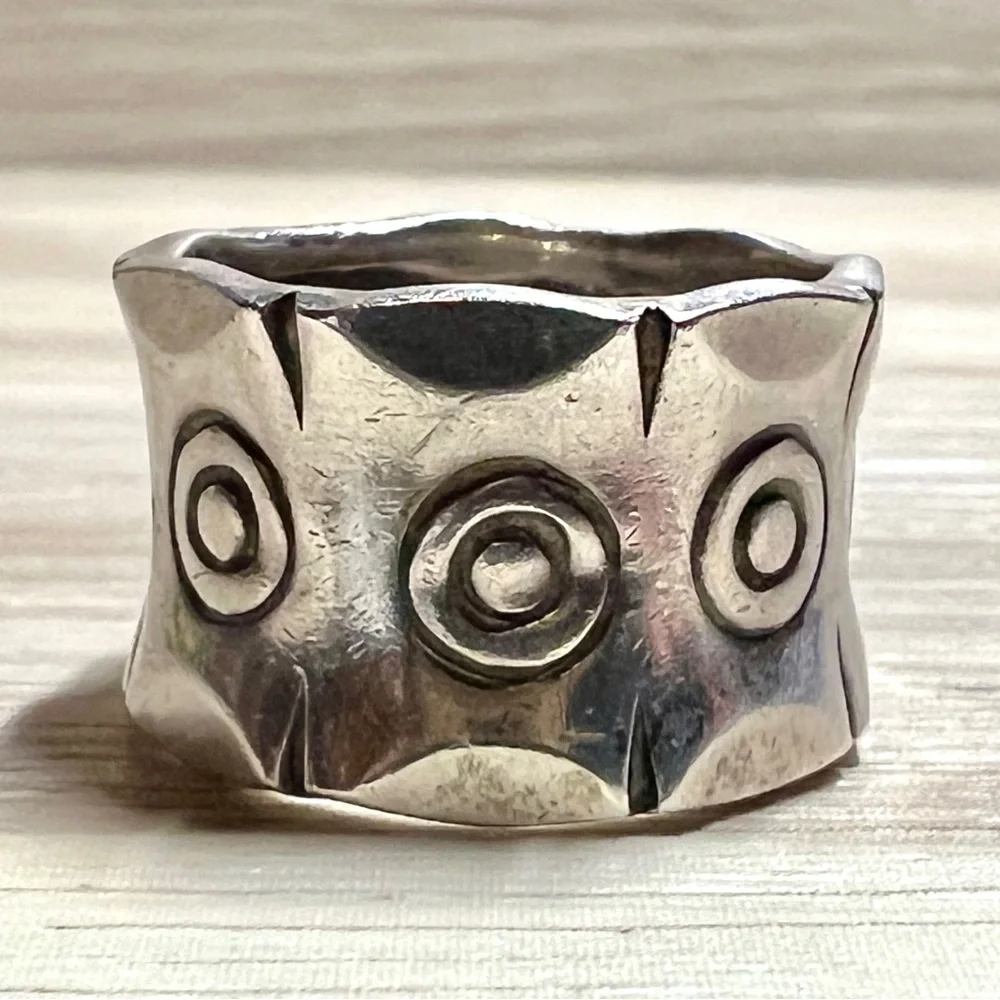 Vintage Handmade Sterling Silver Abstract Geometric Eternity Band Ring, Size 6